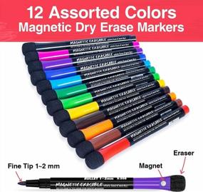 img 2 attached to Vibrant Magnetic Dry Erase Markers With Fine Point Tip & Eraser Cap - Ideal For Office, School, And Home Use! Available In A Pack Of 12 Colors - Low Odor And Lightweight!