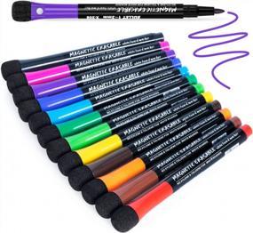 img 4 attached to Vibrant Magnetic Dry Erase Markers With Fine Point Tip & Eraser Cap - Ideal For Office, School, And Home Use! Available In A Pack Of 12 Colors - Low Odor And Lightweight!