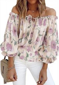 img 4 attached to Women'S Off Shoulder Chiffon Blouse With 3/4 Ruffle Sleeves And Summer Floral Print - Casual T-Shirt By BLENCOT