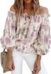 women's off shoulder chiffon blouse with 3/4 ruffle sleeves and summer floral print - casual t-shirt by blencot logo