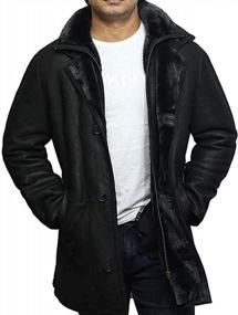 img 1 attached to Mens Genuine Sheepskin Leather Duffle Trench Coat With Warm Shearling Lining From Brandslock