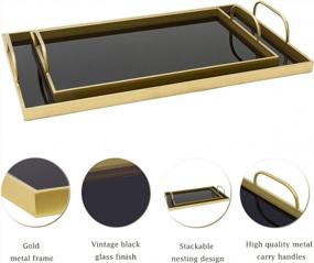 img 2 attached to Large Decorative Black Glass Trays With Gold Metal Finish & Handles For Coffee Table, Bar, Living Room & Bedroom Eating