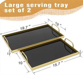 img 3 attached to Large Decorative Black Glass Trays With Gold Metal Finish & Handles For Coffee Table, Bar, Living Room & Bedroom Eating