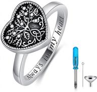 aoboco 925 sterling silver heart celtic tree of life cremation urn ring holds loved ones ashes, always in my heart urn ring for ashes for women, memorial keepsake jewelry embellished with crystals from austria logo