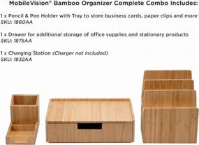 img 3 attached to Bamboo Office Organizer Set With Charging Station, Pen & Pencil Holder Tray, Drawer For Supplies & Stationery