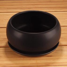 img 2 attached to 6.5" BambooMN Ceramic Succulent Pot With Tray - Round Bowl - Black