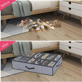 img 2 attached to Onlyeasy Large Under Bed Shoe Organizer (12 Pairs X 2) - Underbed Shoes Closet Storage Solution With Metal Zipper And 2 Handles, Breathable, 29.3"X23.6"X5.9", Linen-Like Grey, MXDUBSB2P