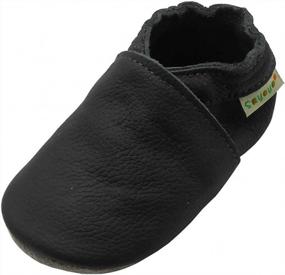 img 4 attached to SAYOYO Soft Sole Leather Baby Shoes In Dark Grey - Ideal For Infant And Toddler Pre-Walkers
