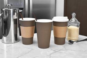 img 2 attached to ☕️ 100 Pack of 16 Oz Disposable Hot Paper Coffee Cups with Lids, Sleeves, Straws - Mocha Brown - Available in 8, 12, and 20 Oz Sizes - 4 Color Options
