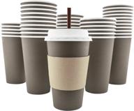 ☕️ 100 pack of 16 oz disposable hot paper coffee cups with lids, sleeves, straws - mocha brown - available in 8, 12, and 20 oz sizes - 4 color options logo