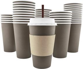 img 4 attached to ☕️ 100 Pack of 16 Oz Disposable Hot Paper Coffee Cups with Lids, Sleeves, Straws - Mocha Brown - Available in 8, 12, and 20 Oz Sizes - 4 Color Options