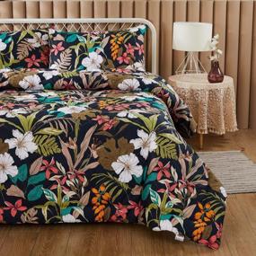 img 1 attached to FADFAY Black Floral Comforter Set King Lightweight Colorful Flower Leaves Printed Summer Bedding- Cotton Soft Breathable All Season Quilted Comforter Set And 2 Pillowcases- 3 Piece, King