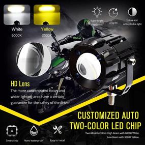 img 2 attached to 🚦 30W Dual-Color LED Fog Sport Lights for Cars ATV UTV Bike Motorcycle, Waterproof, 2-Pack (DC8-80V) - High Beam: White 6000K, Low Beam: Amber 3000K