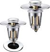 brass pop up drain stopper with basket - set of 2 for 1.08" - 1.4" bathroom and kitchen sinks - anti clogging bounce core push type drain filter - chrome finish logo