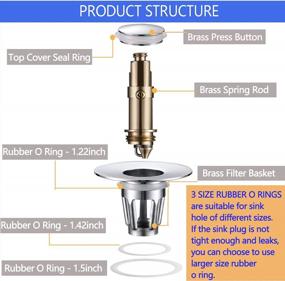img 1 attached to Brass Pop Up Drain Stopper With Basket - Set Of 2 For 1.08" - 1.4" Bathroom And Kitchen Sinks - Anti Clogging Bounce Core Push Type Drain Filter - Chrome Finish