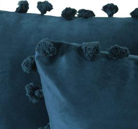 img 2 attached to Роскошные синие бархатные наволочки с бахромой для декора фермерского дома - набор из двух 18x18 дюймов от AccentHome