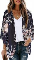 women's floral print puff sleeve kimono cardigan - stylish cover up blouse top logo