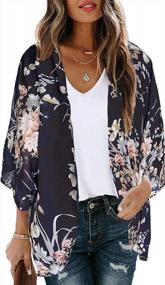 img 4 attached to Women'S Floral Print Puff Sleeve Kimono Cardigan - Stylish Cover Up Blouse Top
