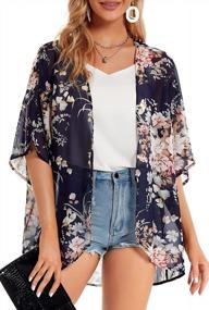 img 1 attached to Women'S Floral Print Puff Sleeve Kimono Cardigan - Stylish Cover Up Blouse Top