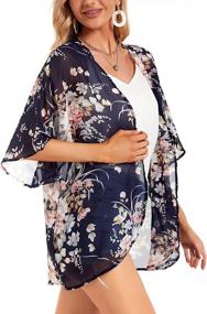 img 2 attached to Women'S Floral Print Puff Sleeve Kimono Cardigan - Stylish Cover Up Blouse Top