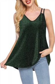 img 2 attached to Sparkle & Shine: Women'S Green Metallic Tank Top, Sleeveless Glitter Camisole By SATINIOR - Size S