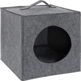 img 4 attached to 🐱 MiMu Cozy Cat Bed Cave - Large Hideout with Felt Cube Insert & Comfy Pillow