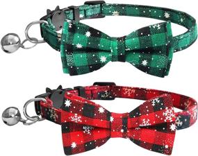 img 3 attached to 🎅 Christmas Cat Collar - Breakaway with Bow Tie, Bell, and Snowflake Print - Bandana Kitten Collar - Adjustable Length (7.8”-10.9”) - Suitable for Xmas Party