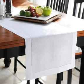 img 2 attached to Handmade White Linen Table Runner - 16X162 Inches Long, MingHing Hemstitch - Machine Washable