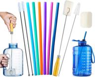 🥤 tegion extra long 14.5” reusable silicone drinking straws and 17” water bottle sponge scrub cleaner brush set - for 1 gallon / 128 oz water jug, half gal / 64 oz motivational hydro jug, tall tumbler, glass, cup logo