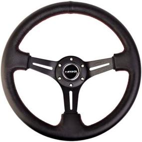 img 1 attached to 🚗 Enhance Your Driving Experience with the Sporty Steering Wheel - 350mm 2" Deep, Black Leather with Red Stitching ST-018R