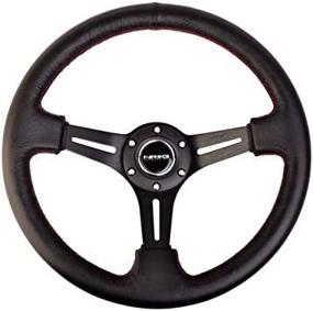 img 4 attached to 🚗 Enhance Your Driving Experience with the Sporty Steering Wheel - 350mm 2" Deep, Black Leather with Red Stitching ST-018R
