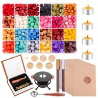 wax seal stamp kit by paxcoo - 785pcs sealing wax beads, stamp, envelopes, warmer, spoon & tealight candles for letter crafts logo