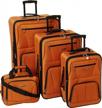 rockland journey softside upright luggage set, orange, 4-piece (14/19/24/28) logo