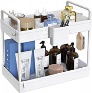 maximize your storage space with solejazz under sink organizer - 2 tier multi-purpose cabinet storage with dividers, hooks, and cup for bathroom and kitchen - white логотип