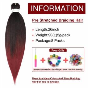 img 3 attached to Pre-Stretched Braiding Hair Extension Ombre Black To Burgundy Professional Crochet Braiding Hair 26 Inch 8 Packs Hot Water Setting Perm Yaki Synthetic Hair For Twist Braids (26Inch,#1B/Bug)