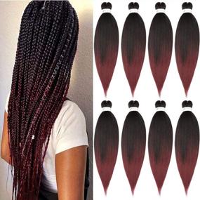 img 4 attached to Pre-Stretched Braiding Hair Extension Ombre Black To Burgundy Professional Crochet Braiding Hair 26 Inch 8 Packs Hot Water Setting Perm Yaki Synthetic Hair For Twist Braids (26Inch,#1B/Bug)
