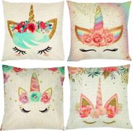 set of 4 unicorn throw pillow covers 18x18 inch - colorful pink wavy hair decor for girls, women, kids car sofa home logo
