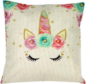 img 1 attached to Set Of 4 Unicorn Throw Pillow Covers 18X18 Inch - Colorful Pink Wavy Hair Decor For Girls, Women, Kids Car Sofa Home