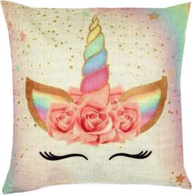 img 2 attached to Set Of 4 Unicorn Throw Pillow Covers 18X18 Inch - Colorful Pink Wavy Hair Decor For Girls, Women, Kids Car Sofa Home