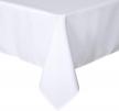 stain and wrinkle resistant white rectangle tablecloth - 60 x 84 inch decorative table cover for dining, buffet parties and camping - washable polyester fabric by sancua logo