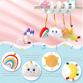 img 2 attached to 🌈 Spiral Hanging Toys for Car Seats, Cribs & Strollers - Plush Mobile with Cloud, Rainbow, Moon & Star Squeakers for Boys and Girls - Crib Bed, Stroller, Car Seat Bar Activities