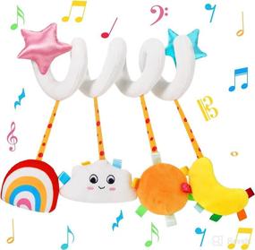 img 4 attached to 🌈 Spiral Hanging Toys for Car Seats, Cribs & Strollers - Plush Mobile with Cloud, Rainbow, Moon & Star Squeakers for Boys and Girls - Crib Bed, Stroller, Car Seat Bar Activities