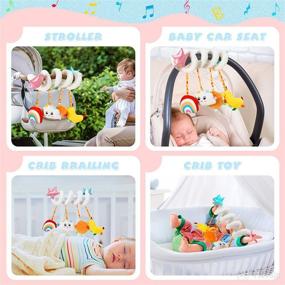 img 1 attached to 🌈 Spiral Hanging Toys for Car Seats, Cribs & Strollers - Plush Mobile with Cloud, Rainbow, Moon & Star Squeakers for Boys and Girls - Crib Bed, Stroller, Car Seat Bar Activities