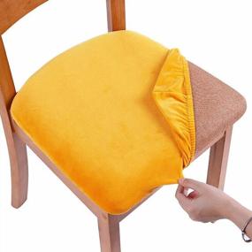 img 4 attached to Set Of 4 Mustard Yellow Velvet Dining Chair Seat Covers With Ties - Stretch Fitted And Removable Washable Furniture Protector Slipcovers For Dining Room Upholstered Chairs