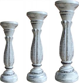 img 4 attached to Benjara Handmade Wooden Candle Holder With Pillar Base Support, Set Of 3, White