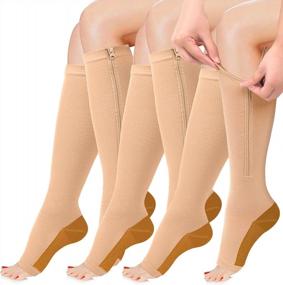 img 4 attached to 3 Pairs Zipper Compression Socks: Copper Fiber Toe Open Leg Support For Women & Men.