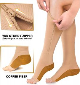 img 3 attached to 3 Pairs Zipper Compression Socks: Copper Fiber Toe Open Leg Support For Women & Men.