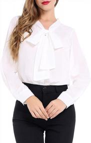 img 4 attached to Chic And Versatile: AUQCO Women'S Bow Tie Neck Chiffon Blouse For A Polished Professional Look