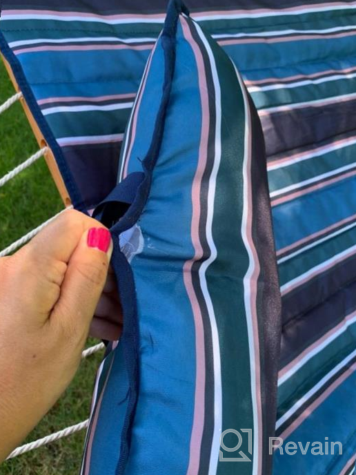 img 1 attached to SUNLAX Double Hammock: 12FT Steel Stand, Pad, Pillow For Indoor/Outdoor Use - Blue And Aqua Stripes review by Doug Nelson