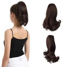 img 4 attached to 10 Inch Short Curly Synthetic Claw Clip Ponytail Hair Extensions Hair Piece For Women And Girls In Darkest Brown And Dark Auburn Evenly Mixed Shades - BARSDAR